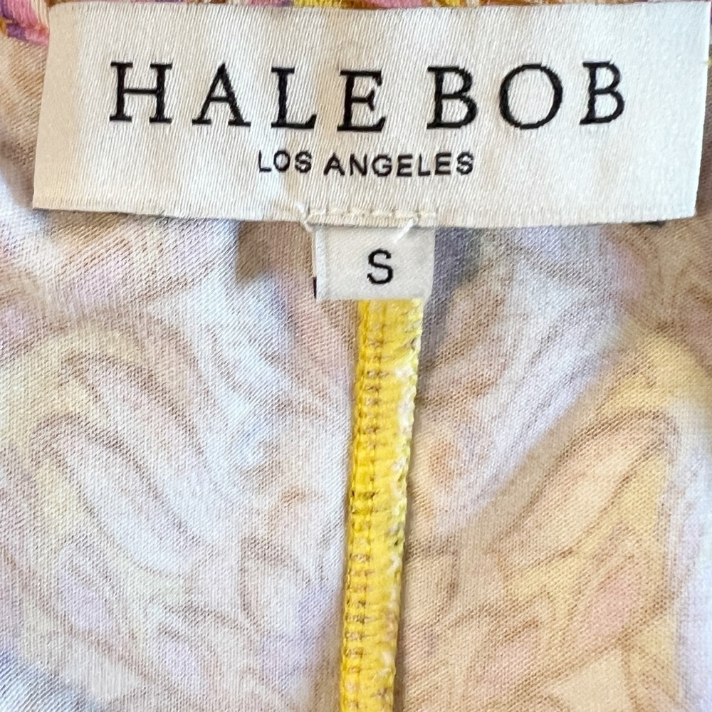 HALE‎ BOB Women Size S Yellow Floral Cap Sleeve V-Neck Gathered Waist Midi Dress - Picture 8 of 9